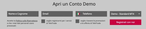 schermata di registrazione conto demo